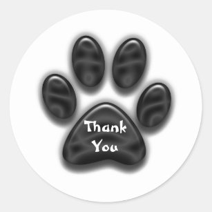 Sticker Rond Merci Amoureux des animaux noir Empreinte de patte