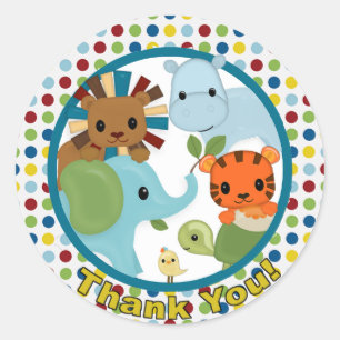 Sticker Rond Merci animal de l'autocollant APK#8 de baby shower
