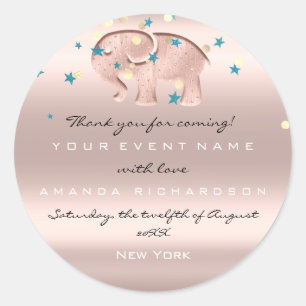 Sticker Rond Merci Anniversaire Baby shower Rose Elephant Girl