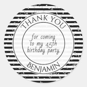 Sticker Rond Merci Anniversaire Fête Noir/Blanc Rayon rond