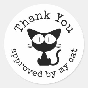 Sticker Rond Merci approuvé par mon chat Black Cat