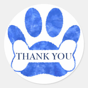 Sticker Rond Merci Aquarelle Bleu Et Paw Chien