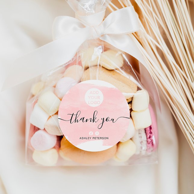 Sticker Rond Merci aquarelle brosse chic logo média (Créateur téléchargé)