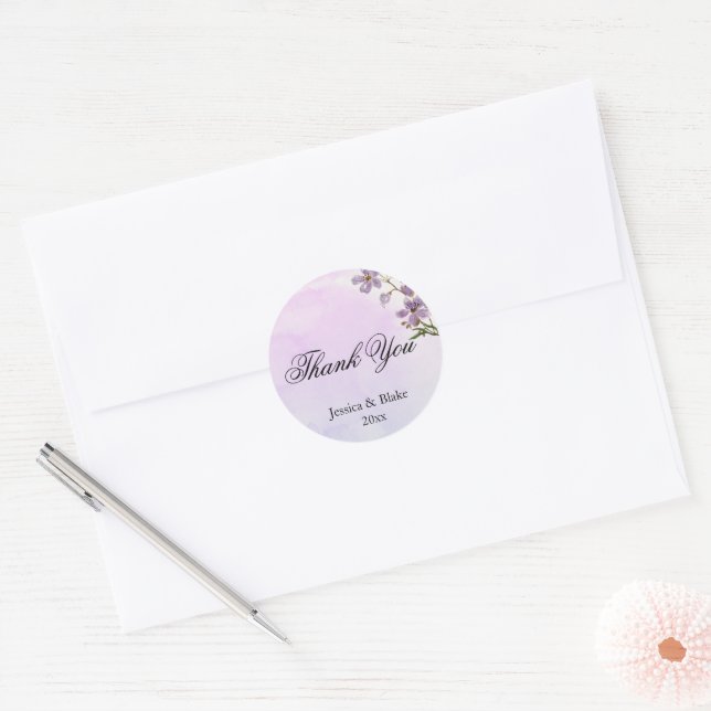 Sticker Rond merci aquarelle fleur (Enveloppe)