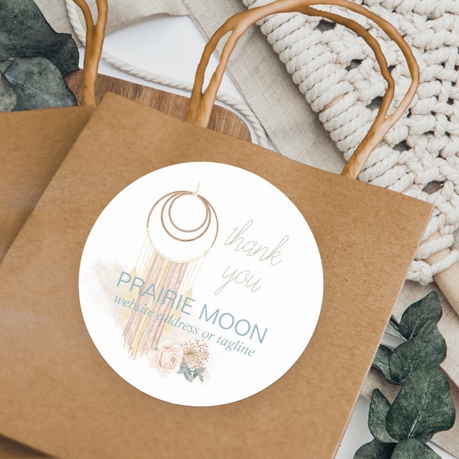 Sticker Rond Merci aquarelle Mur de la structure (Thank you small business packaging stickers with boho macrame wallhanging)