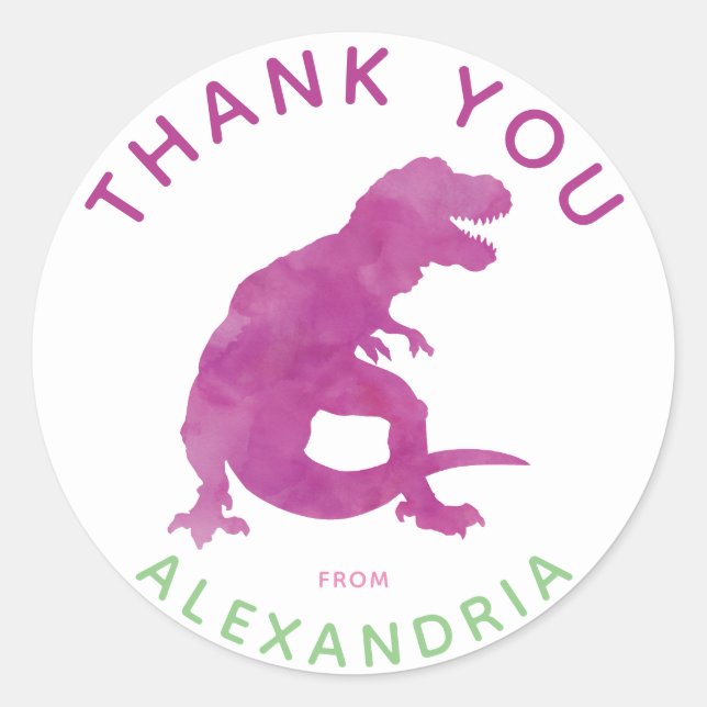 Sticker Rond Merci Aquarelle T-Rex Dinosaur Personnalisé (Devant)
