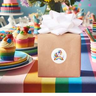 Sticker Rond Merci arc-en-ciel coloré, à thème Unicorne