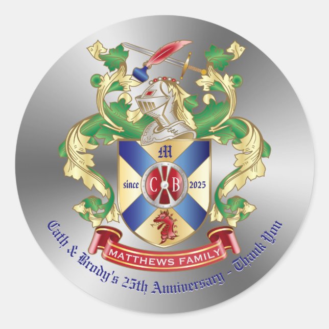 Sticker Rond Merci Armoiries Knight Shield Dragon Sword (Devant)