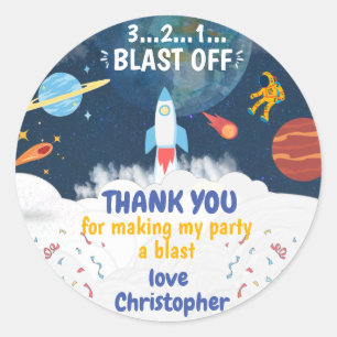 Sticker Rond Merci Astronaut fête d'anniversaire