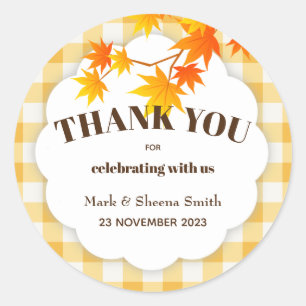 Sticker Rond Merci Automne En vichy Maple Thanksgiving