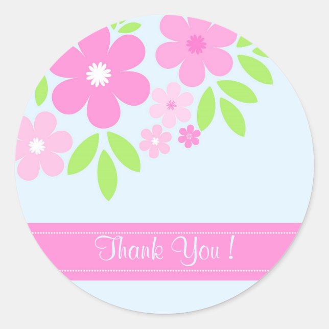 Sticker Rond Merci aux fleurs roses ! -Autocollant (Devant)
