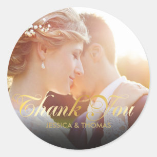 Sticker Rond Merci avec écriture dorée personnalisée avec photo