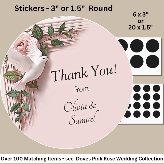 Sticker Rond Merci ! avec Noms, Colombes & Roses Blanches (Créateur téléchargé)