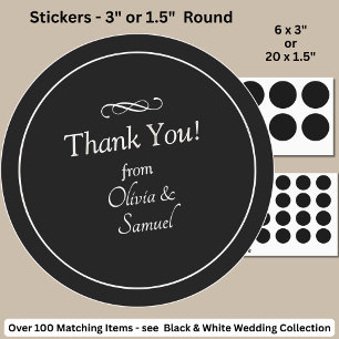 Sticker Rond Merci ! avec Noms, Défilement Infini Noir Blanc