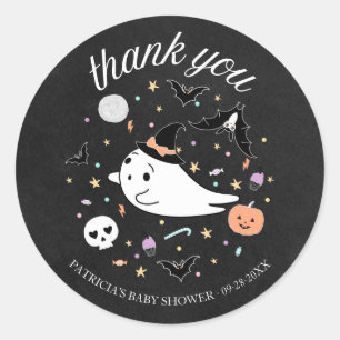 Sticker Rond Merci Baby Ghost Halloween Baby shower fille