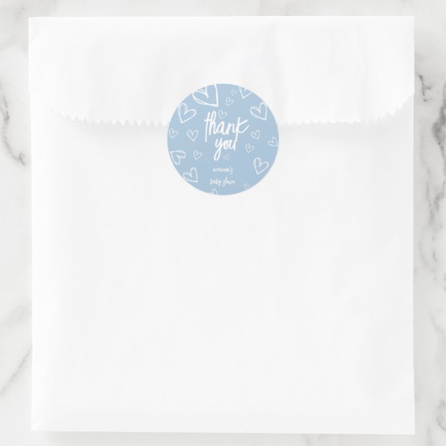 Sticker Rond Merci Baby shower bleu simple mou (Sac)