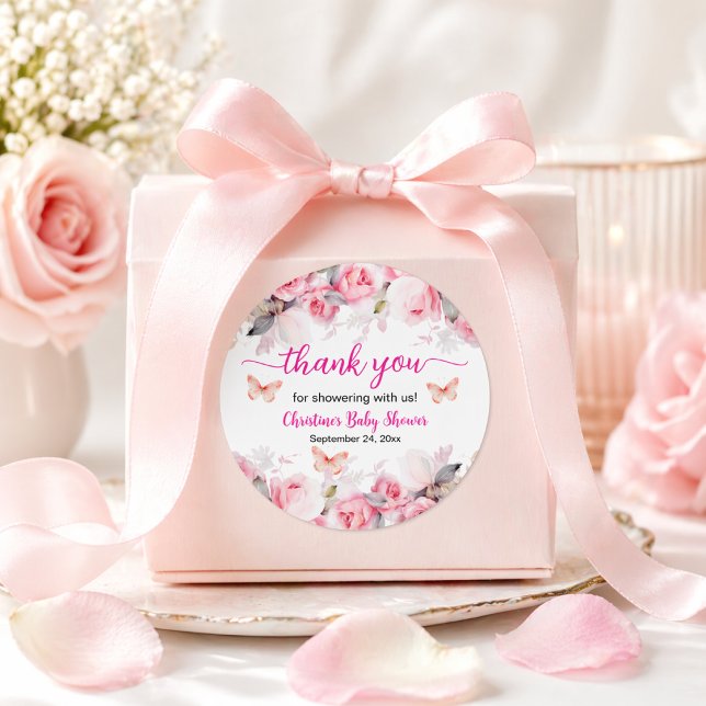 Sticker Rond Merci Baby Shower Blush Roses (Créateur téléchargé)