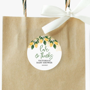 Sticker Rond Merci Baby shower citron
