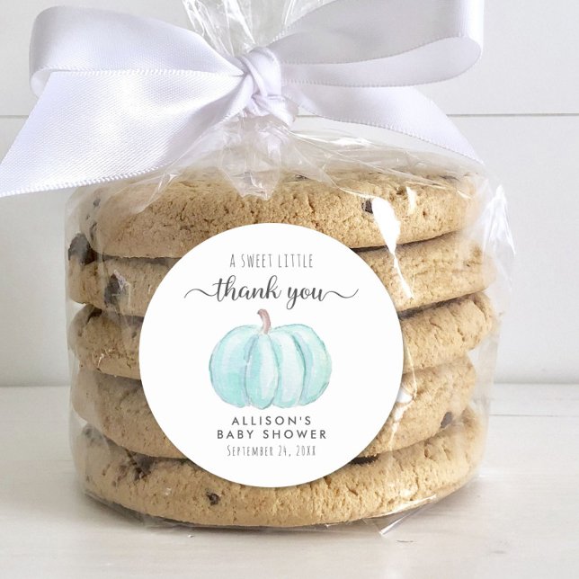 Sticker Rond Merci Baby shower Citrouille bleu (Créateur téléchargé)