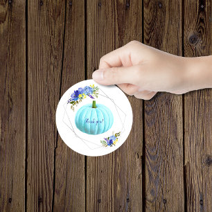 Sticker Rond Merci Baby shower Citrouille bleu Aqua
