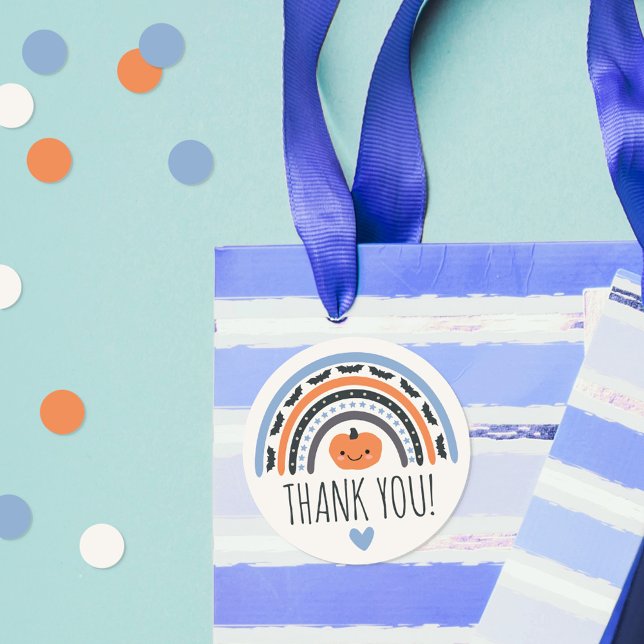 Sticker Rond Merci Baby shower d'Halloween Boho bleu arc-en-cie (Créateur téléchargé)