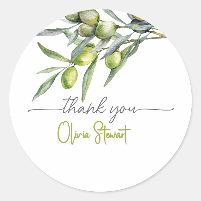 Sticker Rond Merci Baby shower d'olive (Devant)