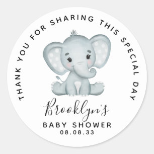 Sticker Rond Merci Baby shower Eléphant mignon