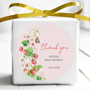 Sticker Rond Merci Baby shower fraise
