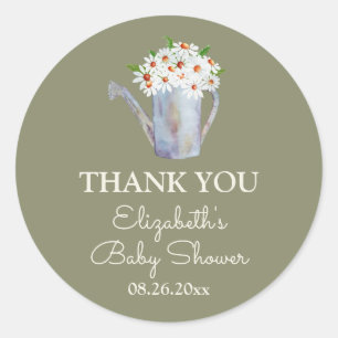 Sticker Rond Merci Baby shower marguerite