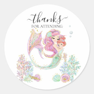 Sticker Rond Merci Baby shower Mermaid