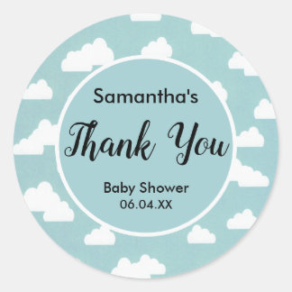 Sticker Rond merci baby shower neutre genre nuages ciel