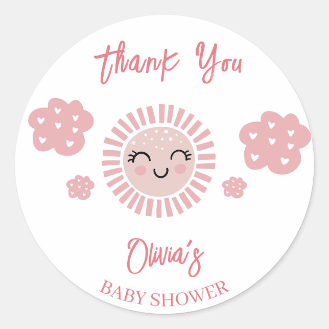 Sticker Rond Merci Baby shower rose Sunshine Girl (Devant)