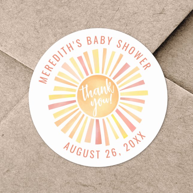 Sticker Rond Merci Baby shower solaire (Sunshine Baby Shower Thank You Classic Round Sticker)