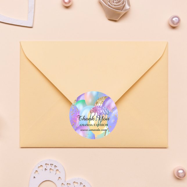 Sticker Rond Merci Baby shower Sweet16e Parties scintillant à b (Sweet 16th Thank You Sticker FlorenceK )