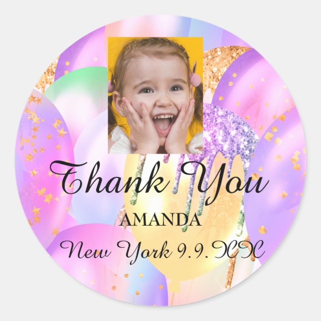 Sticker Rond Merci Baby shower Sweet16e photo de ballon (Devant)