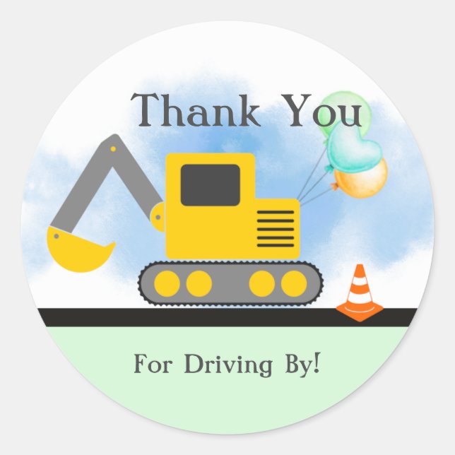 Sticker Rond Merci Backhoe, Conduire Par Anniversaire, Douche (Devant)