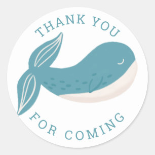 Sticker Rond Merci. Baleine bleue. Nautique enfant garçon anniv