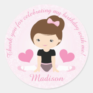 Sticker Rond Merci Ballerina fête d'anniversaire Personnalisé