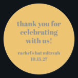 Sticker Rond Merci Bat mitzvah personnalisé gris jaune gras gra<br><div class="desc">Typographie Gras Jaune Gris Personnalisé Merci Bat mitzvah Classic Rond</div>