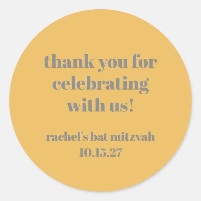 Sticker Rond Merci Bat mitzvah personnalisé gris jaune gras gra (Devant)