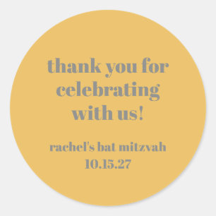 Sticker Rond Merci Bat mitzvah personnalisé gris jaune gras gra