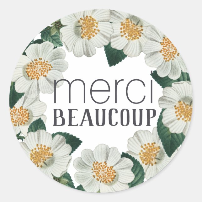 Sticker Rond Merci Beaucoup Merci Floral Rose blanche (Devant)
