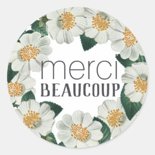 Sticker Rond Merci Beaucoup Merci Floral Rose blanche