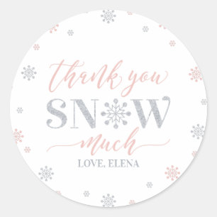 Sticker Rond Merci beaucoup pour ce monde hivernal rose argenté