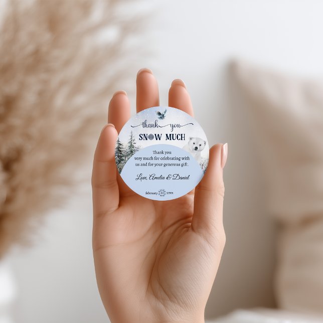 Sticker Rond Merci Beaucoup pour la Fête de Bébé Ours Polaire (Créateur téléchargé)