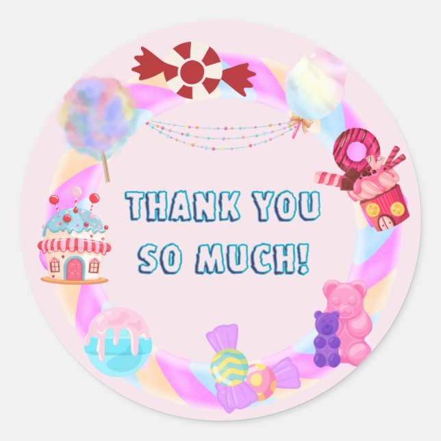 Sticker Rond Merci beaucoup thème bonbon sucré (Devant)