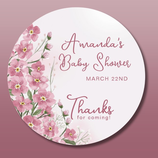 Sticker Rond Merci Bébé en Fleur Fille Rose Floral Douche (Créateur téléchargé)