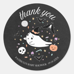 Sticker Rond Merci Bébé Fantôme Halloween Fille Baby Shower