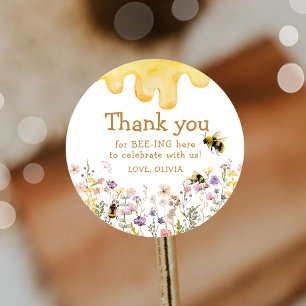 Sticker Rond Merci Bee Un Bébé Mignon Fête Prénatale Fille Anni