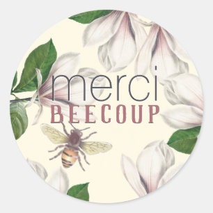 Sticker Rond Merci Beecoup Merci Magnolia et Bee en ivoire